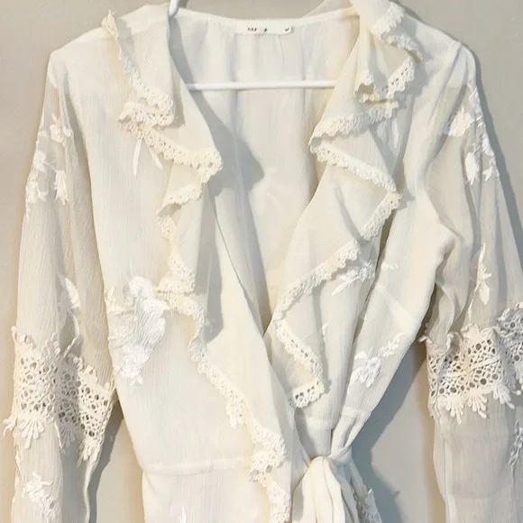 Tularosa x Revolve Pixie Ivory Lace Wrap mini cocktail wedding dress women sz M - Picture 6 of 8